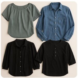 Set of Four Blouses in Blue, Black, and Green